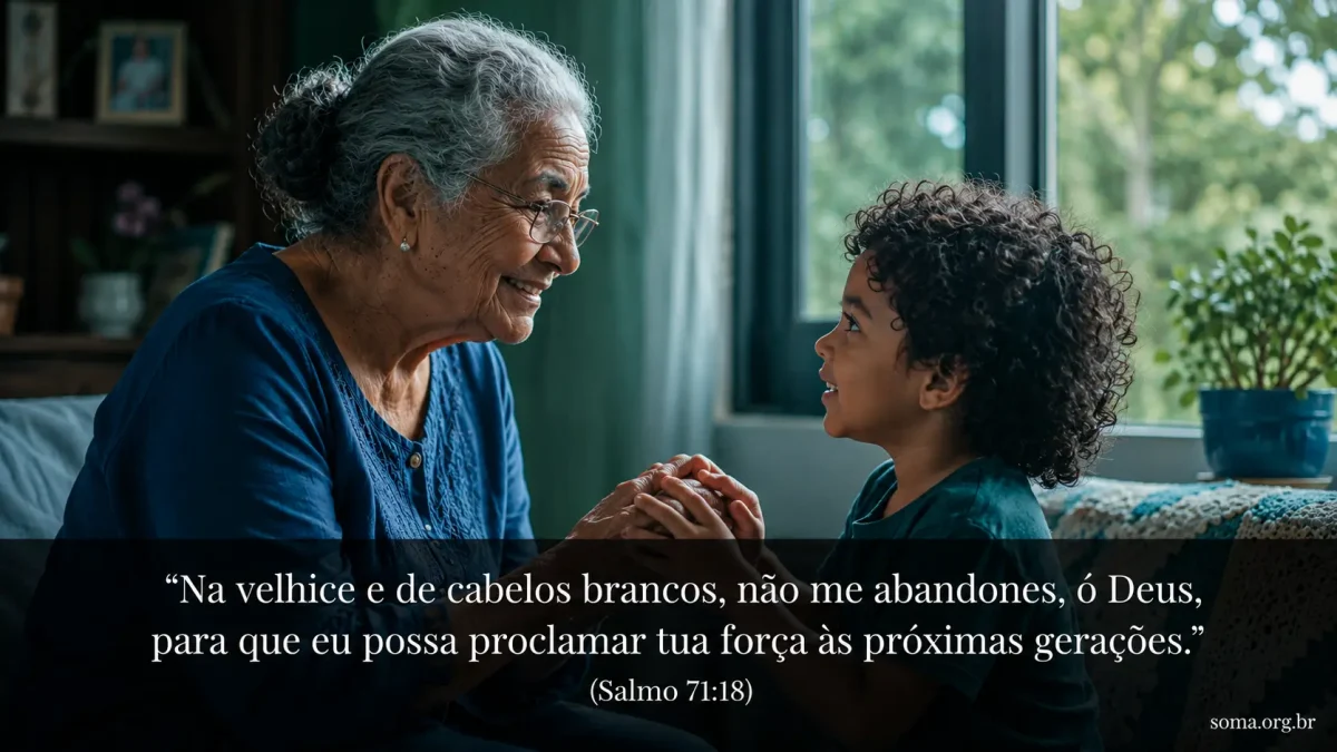 Avó conversa com o netinho sobre as maravilhas de Deus.