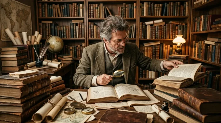 Um pesquisador em sua mesa de trabalho busca encontrar as melhores ferramentas de estudo, mostrando que elas são fundamentais para alcançar o melhor aprendizado e novas descobertas...