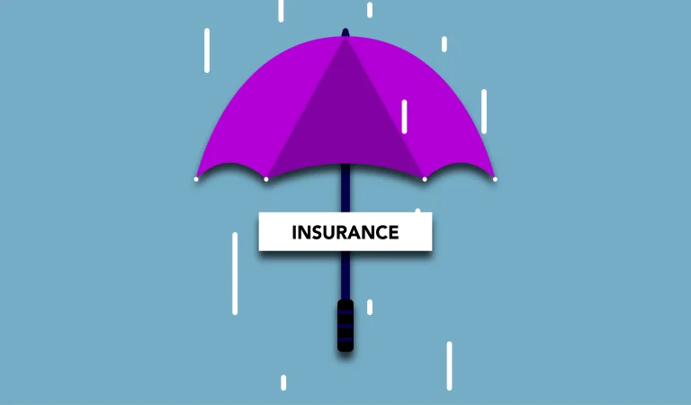 Um guarda-chuva com a palavra insurance... para lembrar que ter um na bolsa é prudente... seguros nos EUA é fundamental e precisa entender para usar.