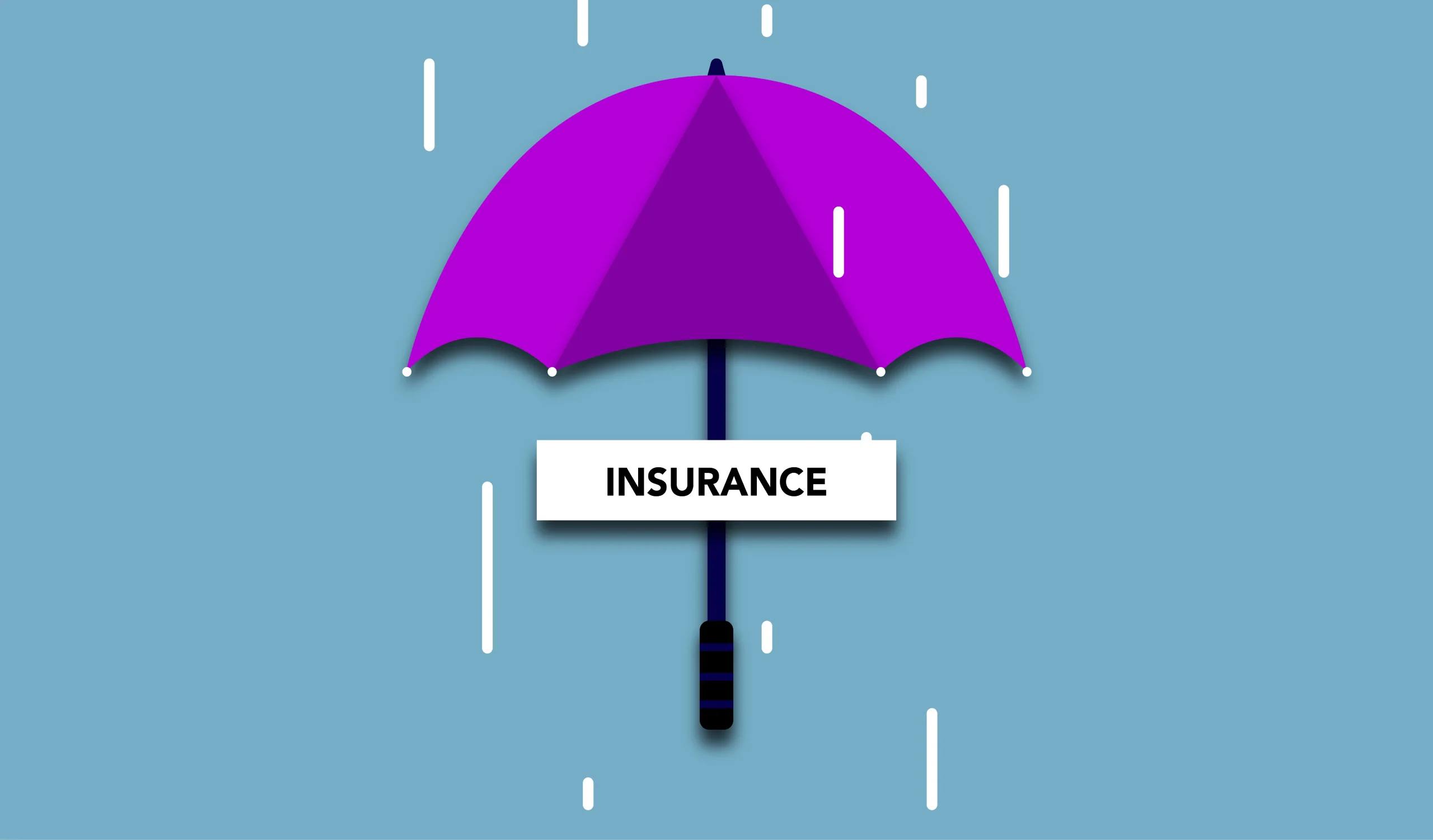 Um guarda-chuva com a palavra insurance... para lembrar que ter um na bolsa é prudente... seguros nos EUA é fundamental e precisa entender para usar.